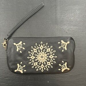Lucky Brand Black and Gold Embroidered Wristlet